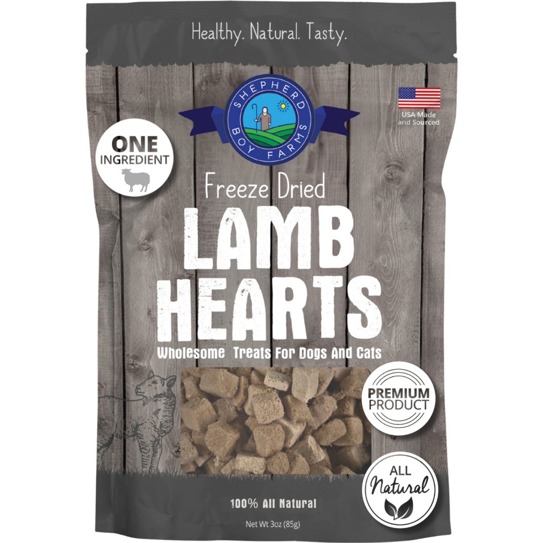 Shepherd Boy Farms Lamb Hearts Freeze-Dried Dog & Cat Treats, 3-oz bag