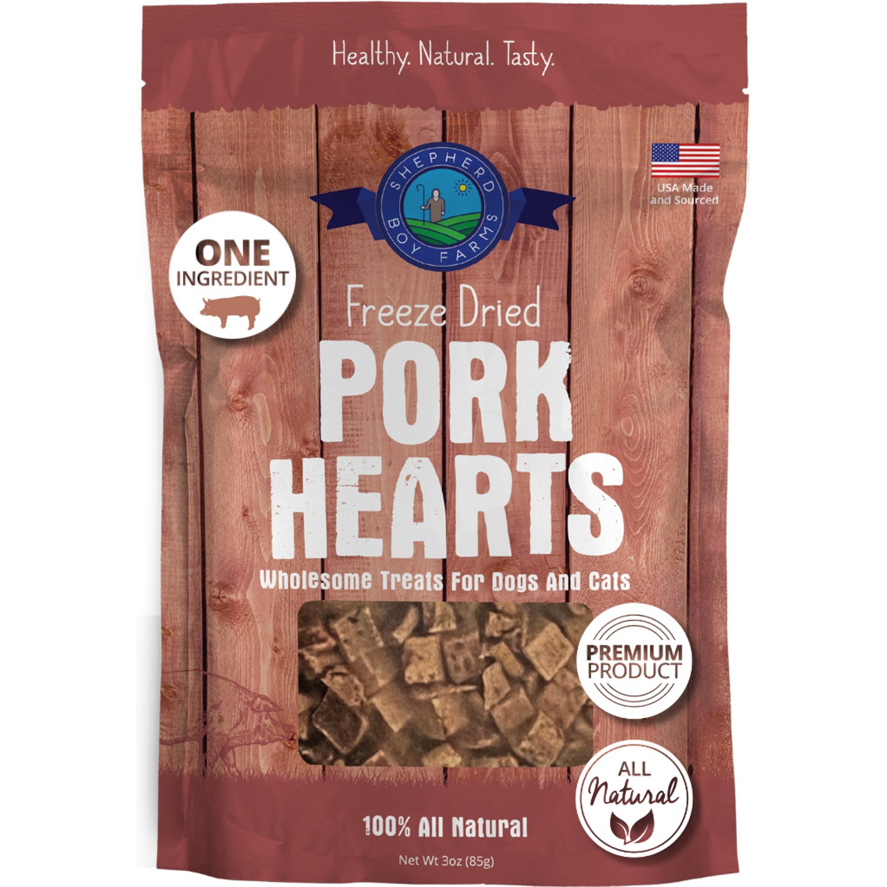 Shepherd Boy Farms Pork Hearts Freeze-Dried Dog & Cat Treats, 3-oz bag