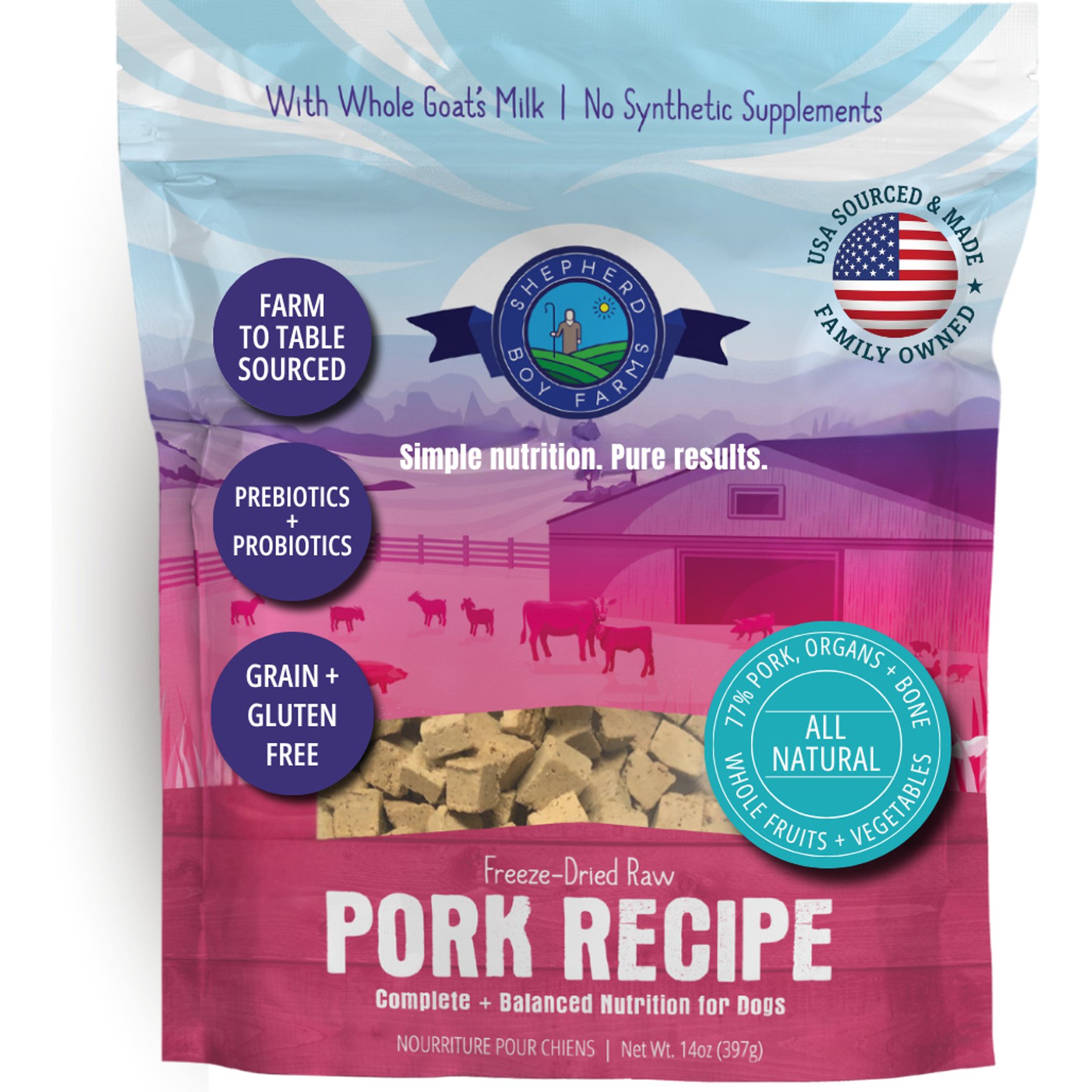 Shepherd Boy Farms Pork Recipe Freeze-Dried Dog Food, 14-oz bag