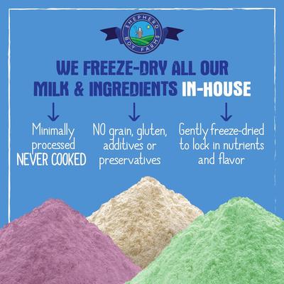 Show full view: Shepherd Boy Farms Raw Goat's Milk Golden Freeze-Dried Dog & Cat Treats, 16-oz bottle slide 10 of 11