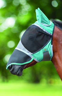 Show full view: Shires Equestrian Products De-Luxe Horse Fly Mask with Ears & Nose, Green, Full slide 1 of 4