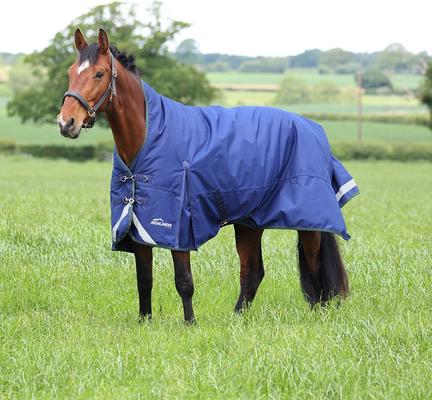 Show full view: Shires Equestrian Products Highlander Plus 200-g High Neck Horse Blanket, Navy, 78-in slide 2 of 7
