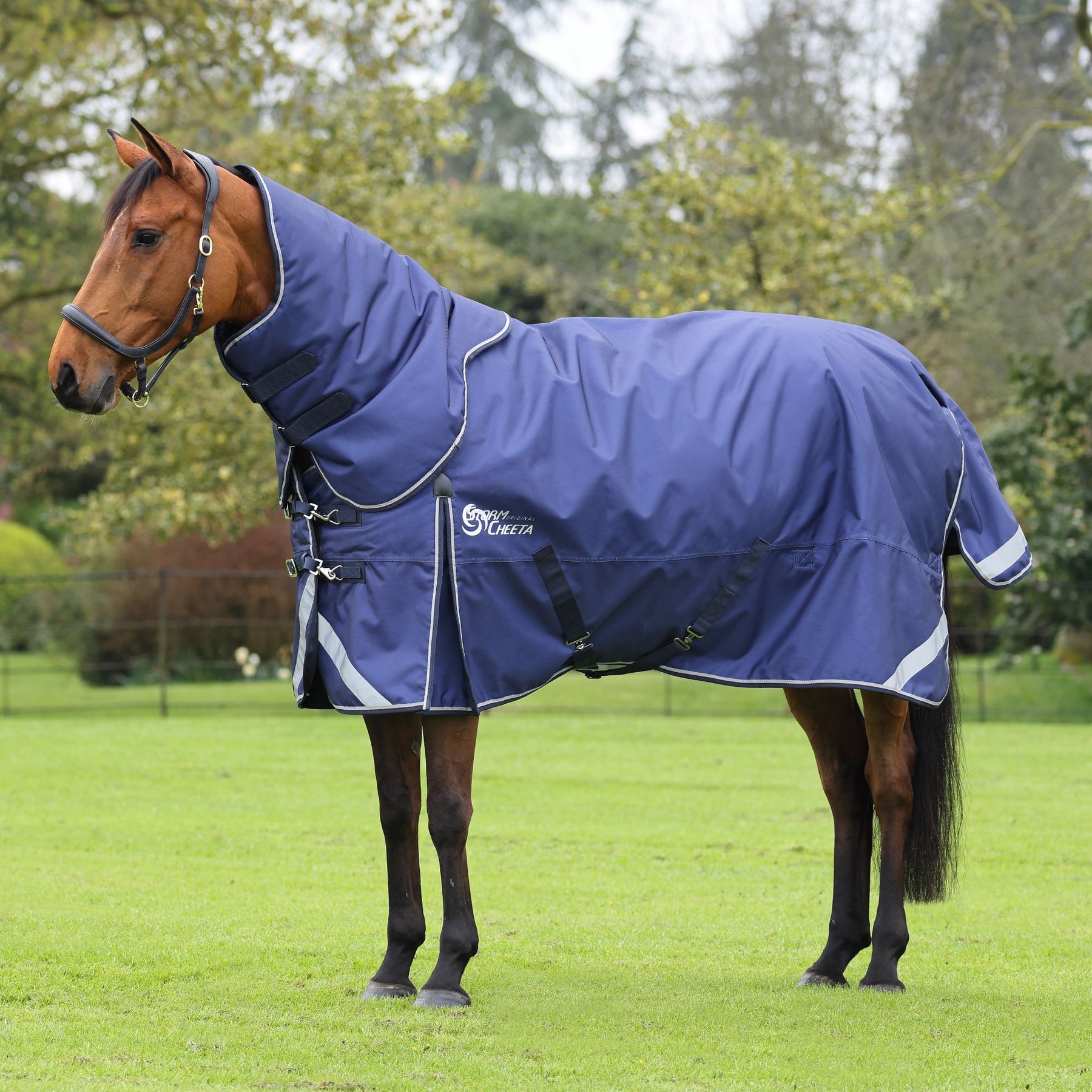 Shires Equestrian Products StormCheeta Original 200g Horse Turnout Blanket Set, Navy, 78-in