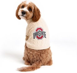 ShopInstaPets Knit Polyester Machine Washable Dog Sweater, White, Medium, Ohio State Buckeyes