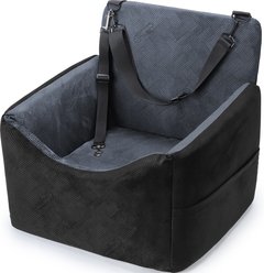 SHU UFANRO Car Washable with Detachable Cover Safety Belts, Storage Pockets Cooling Dog Automobile-Booster-Seat, Black, Medium: 19 x 18 x 18.5-in