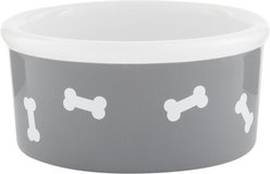 Signature Housewares Bones Non-Skid Ceramic Dog Bowl, Gray, 3-cup