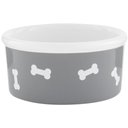 Signature Housewares Bones Non-Skid Ceramic Dog Bowl, Gray, 3-cup
