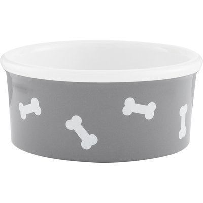 Signature Housewares Signature Housewares Bones Non-Skid Ceramic Dog Bowl, Gray, 5.25-cup