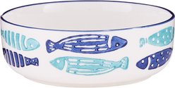 Signature Housewares Coastal Fish Non-Skid Ceramic Cat Bowl, 1-cup
