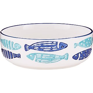 Signature Housewares Coastal Fish Non-Skid Ceramic Cat Bowl, 1-cup slide 1 of 3