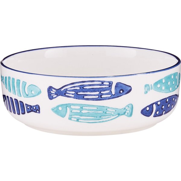 SIGNATURE HOUSEWARES Coastal Fish Non-Skid Ceramic Cat Bowl, 1-cup