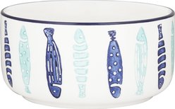 Signature Housewares Coastal Fish Non-Skid Ceramic Cat Bowl, 3-cup