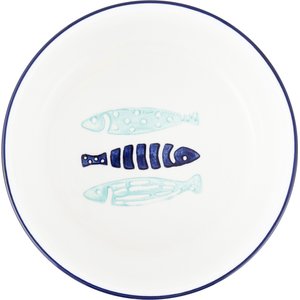 Signature Housewares Coastal Fish Non-Skid Ceramic Cat Bowl, 3-cup