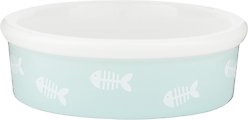 Signature Housewares Fish Non-Skid Ceramic Cat Bowl, Aqua, 1-cup
