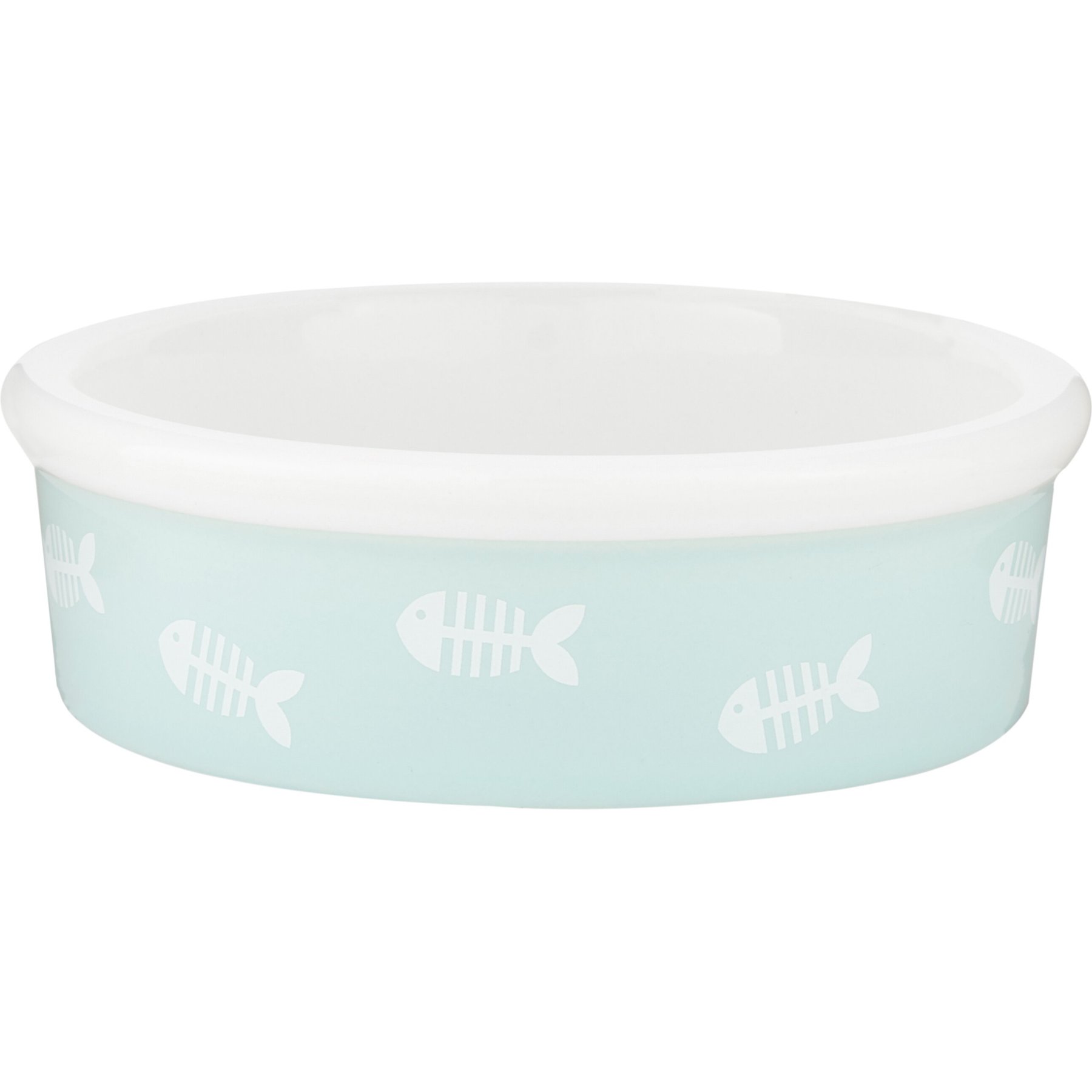Signature Housewares Fish Non-Skid Ceramic Cat Bowl, Aqua, 1-cup