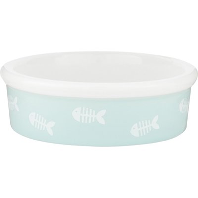 Signature Housewares Signature Housewares Fish Non-Skid Ceramic Cat Bowl, Aqua, 1-cup