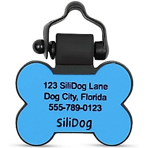 SiliDog The Silent Dog Tag Silicone Bone Personalized Dog ID Tag, Blue