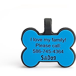 SiliDog The Silent Dog Tag Silicone Bone Personalized Dog ID Tag, Blue