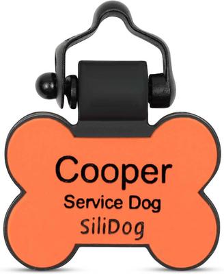 Show full view: SiliDog The Silent Dog Tag Silicone Bone Personalized Dog ID Tag, Orange slide 3 of 5