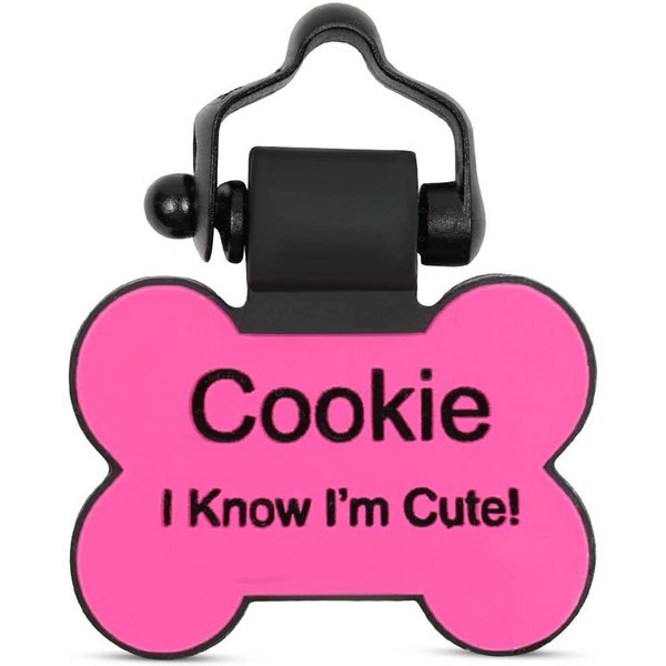 SiliDog The Silent Pet Tag Silicone Flower Personalized Dog & Cat ID Tag, Pink