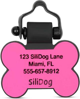 Show full view: SiliDog The Silent Dog Tag Silicone Bone Personalized Dog ID Tag, Pink slide 2 of 4