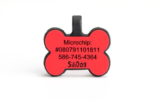 Show full view: SiliDog The Silent Dog Tag Silicone Bone Personalized Dog ID Tag, Red slide 3 of 4