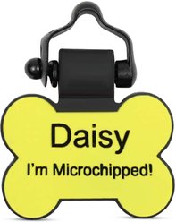 SiliDog The Silent Dog Tag Silicone Bone Personalized Dog ID Tag, Yellow