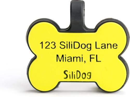 Show full view: SiliDog The Silent Dog Tag Silicone Bone Personalized Dog ID Tag, Yellow slide 3 of 4
