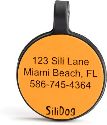 Show full view: SiliDog The Silent Dog Tag Silicone Circle Personalized Dog & Cat ID Tag, Orange slide 4 of 5