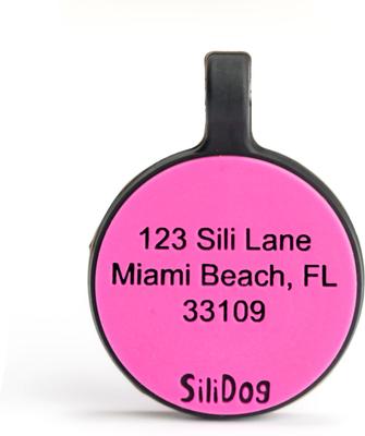 Show full view: SiliDog The Silent Dog Tag Silicone Circle Personalized Dog & Cat ID Tag, Pink slide 4 of 5