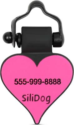 Show full view: SiliDog The Silent Dog Tag Silicone Heart Personalized Dog & Cat ID Tag, Pink slide 2 of 4