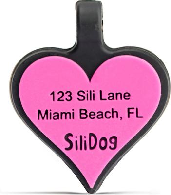 Show full view: SiliDog The Silent Dog Tag Silicone Heart Personalized Dog & Cat ID Tag, Pink slide 3 of 4