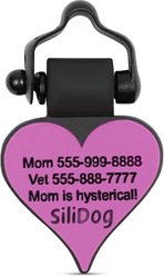 SiliDog The Silent Dog Tag Silicone Heart Personalized Dog & Cat ID Tag, Purple slide 2 of 3