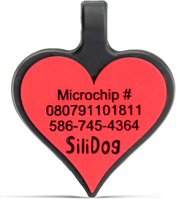Show full view: SiliDog The Silent Dog Tag Silicone Heart Personalized Dog & Cat ID Tag, Red slide 3 of 4