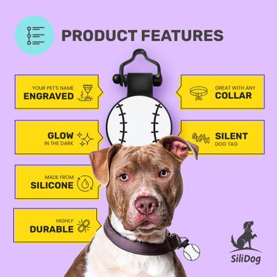 Show full view: SiliDog The Silent Pet Tag Silicone Baseball Personalized Dog & Cat ID Tag, White slide 4 of 6