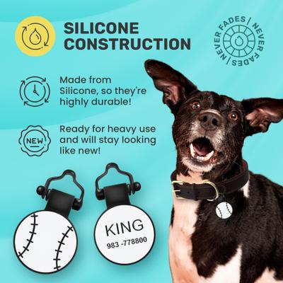 Show full view: SiliDog The Silent Pet Tag Silicone Baseball Personalized Dog & Cat ID Tag, White slide 3 of 6