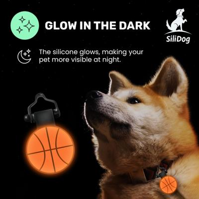 Show full view: SiliDog The Silent Pet Tag Silicone Basketball Personalized Dog & Cat ID Tag, Orange slide 6 of 6