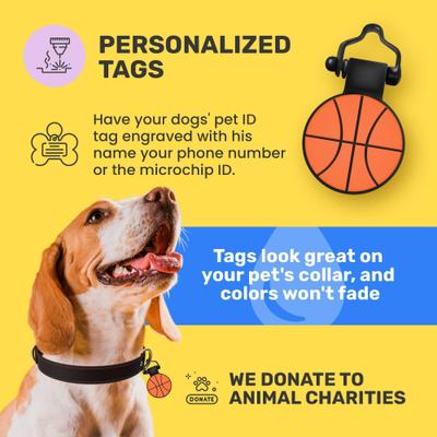 Show full view: SiliDog The Silent Pet Tag Silicone Basketball Personalized Dog & Cat ID Tag, Orange slide 3 of 6