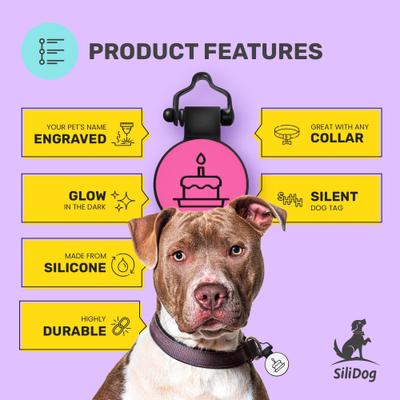 Show full view: SiliDog The Silent Pet Tag Silicone Birthday Cake Personalized Dog & Cat ID Tag, Pink slide 3 of 5