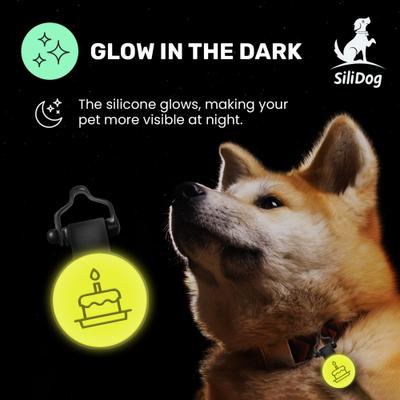 Show full view: SiliDog The Silent Pet Tag Silicone Birthday Cake Personalized Dog & Cat ID Tag, Yellow slide 6 of 7