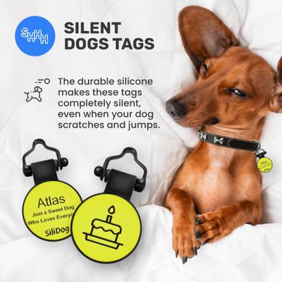 Show full view: SiliDog The Silent Pet Tag Silicone Birthday Cake Personalized Dog & Cat ID Tag, Yellow slide 5 of 7