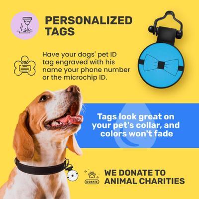 Show full view: SiliDog The Silent Pet Tag Silicone Bow Tie Personalized Dog & Cat ID Tag, Blue slide 3 of 5