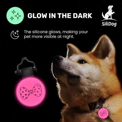 Show full view: SiliDog The Silent Pet Tag Silicone Bow Tie Personalized Dog & Cat ID Tag, Pink slide 5 of 5