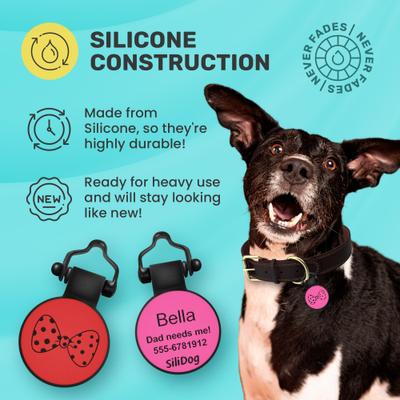 Show full view: SiliDog The Silent Pet Tag Silicone Bow Tie Personalized Dog & Cat ID Tag, Red slide 3 of 4