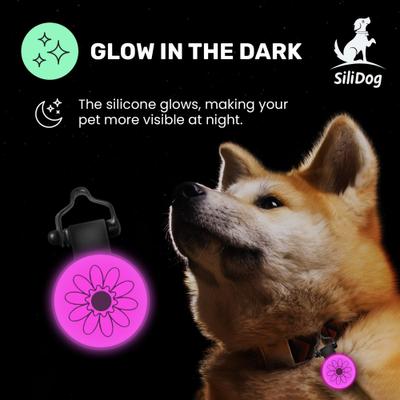 Show full view: SiliDog The Silent Pet Tag Silicone Flower Personalized Dog & Cat ID Tag, Pink slide 5 of 5
