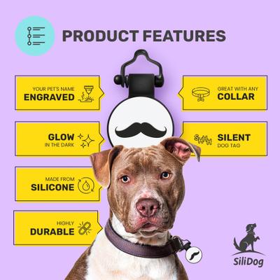 Show full view: SiliDog The Silent Pet Tag Silicone Mustache Personalized Dog & Cat ID Tag, White slide 4 of 7