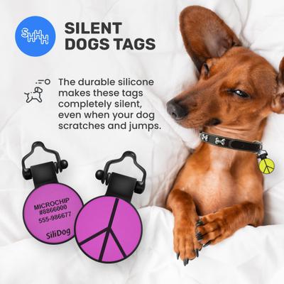 Show full view: SiliDog The Silent Pet Tag Silicone Peace Sign Personalized Dog & Cat ID Tag, Purple slide 3 of 3