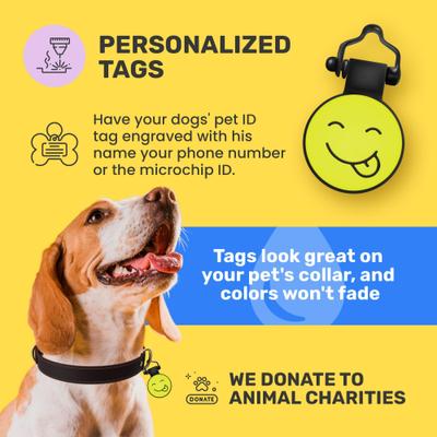 Show full view: SiliDog The Silent Pet Tag Silicone Silly Face Personalized Dog & Cat ID Tag, Yellow slide 3 of 7