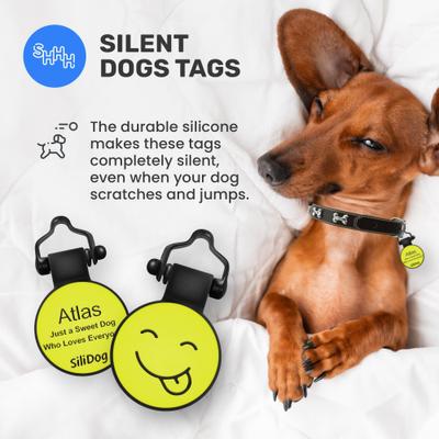 Show full view: SiliDog The Silent Pet Tag Silicone Silly Face Personalized Dog & Cat ID Tag, Yellow slide 4 of 7