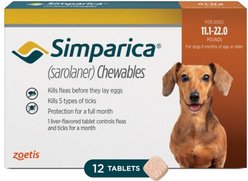 Simparica Chewable Tablet for Dogs, 11.1-22 lbs, (Orange Box), 12 Chewable Tablets (12-mos. supply)